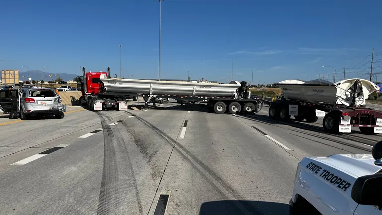 Archived image accompanying: Semi-Truck Jackknifes Through 210 Freeway Divider in Irwindale, Killing 1 and Injuring 32