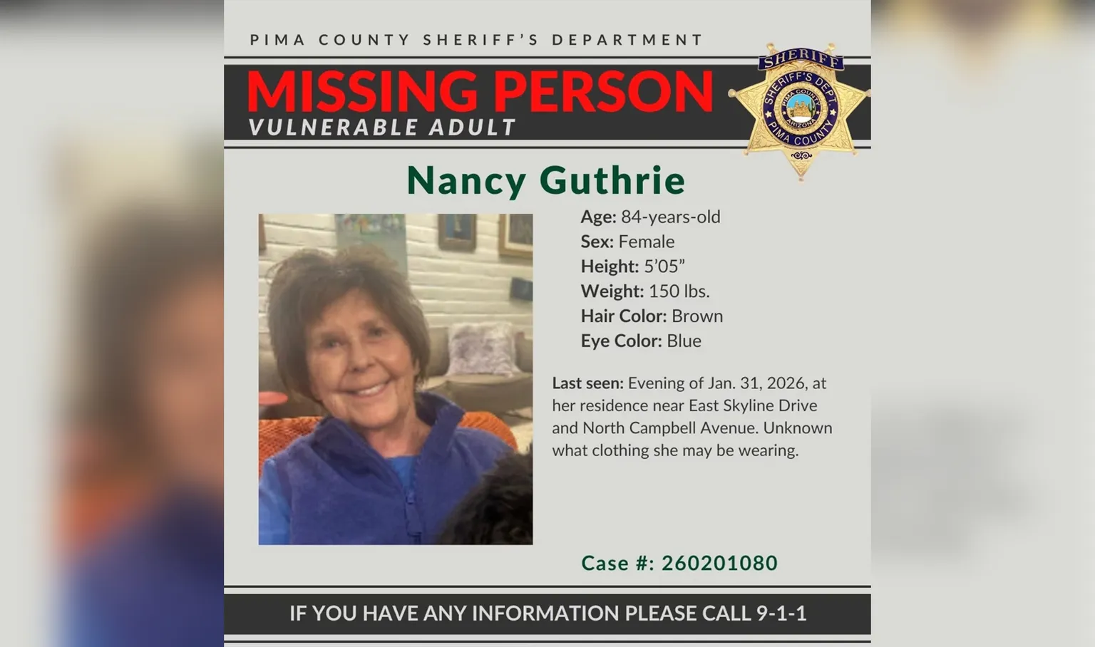 Archived image accompanying: FBI Offers $50K Reward as Nancy Guthrie Abduction Search Enters Day Five