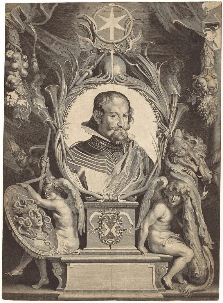 Paulus Pontius’s 1626 allegorical engraving of Count-Duke Olivares, the printed image that preserved a portrait attributed to Velázquez.