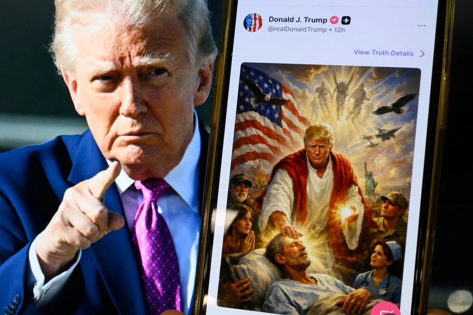 Archived image accompanying: Trump Sparks Backlash After Posting AI-Generated 'Jesus' Image on Truth Social