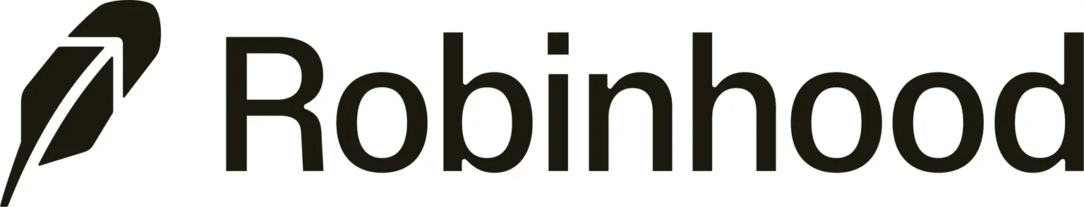 Robinhood Markets wordmark and feather logo in black on a white background.