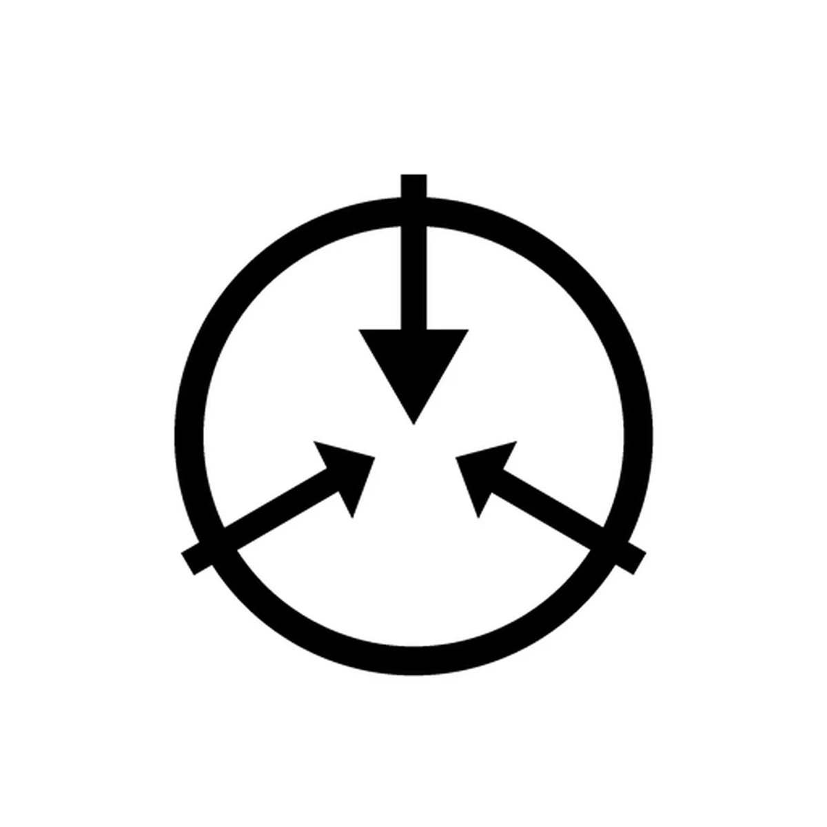 Black SCP Foundation emblem with three inward-pointing arrows inside a circle on a white background.