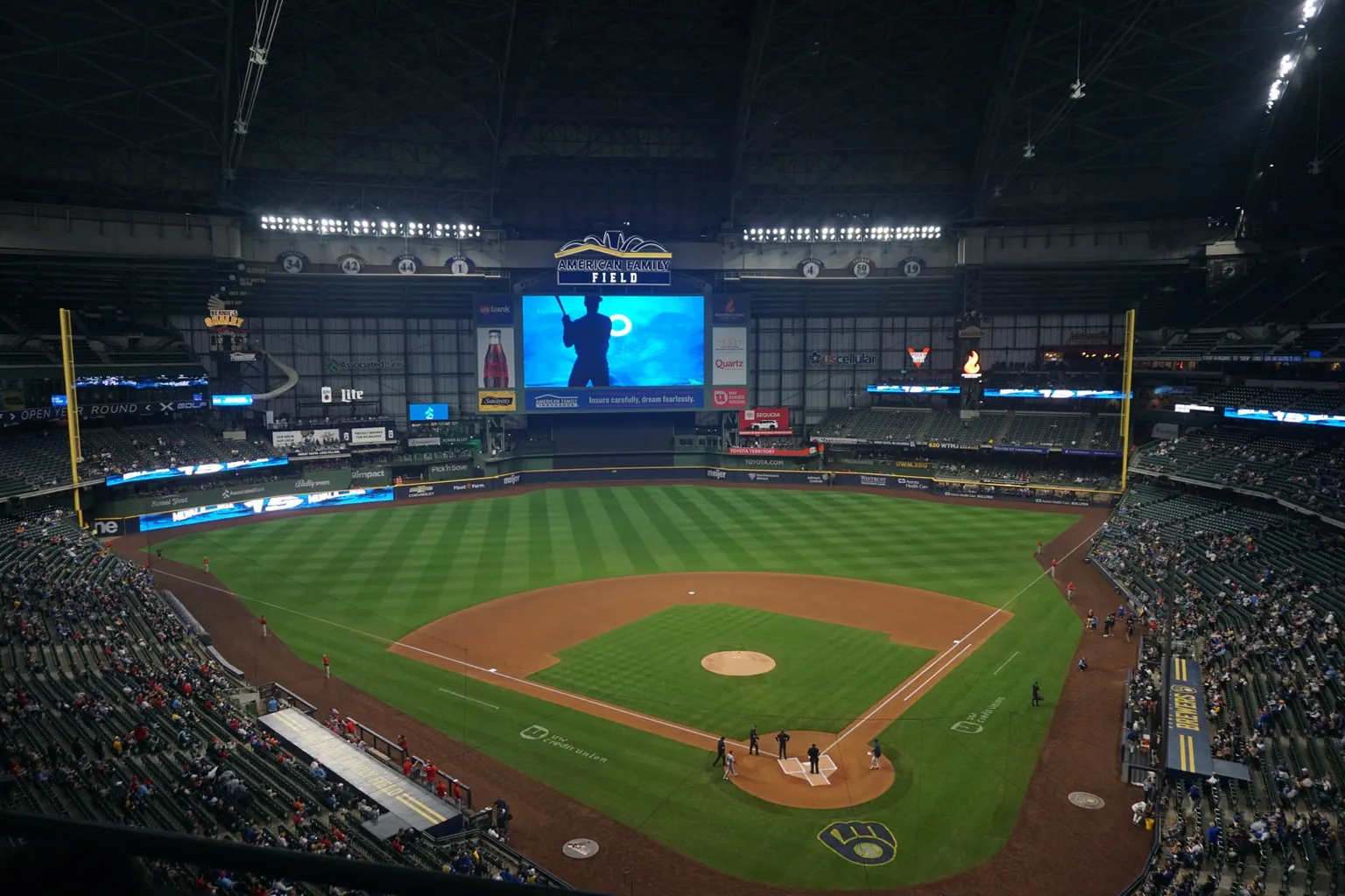 Wide view of the American Family Field field and stands before a Brewers–Cardinals game in September 2023.