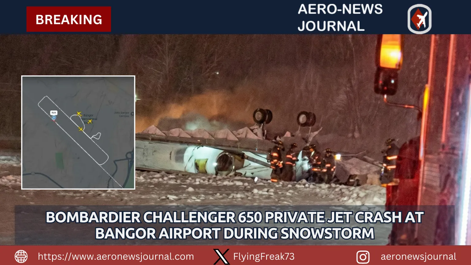Archived image accompanying: Bombardier Challenger Jet Crashes at Bangor Airport Amid Severe Winter Storm
